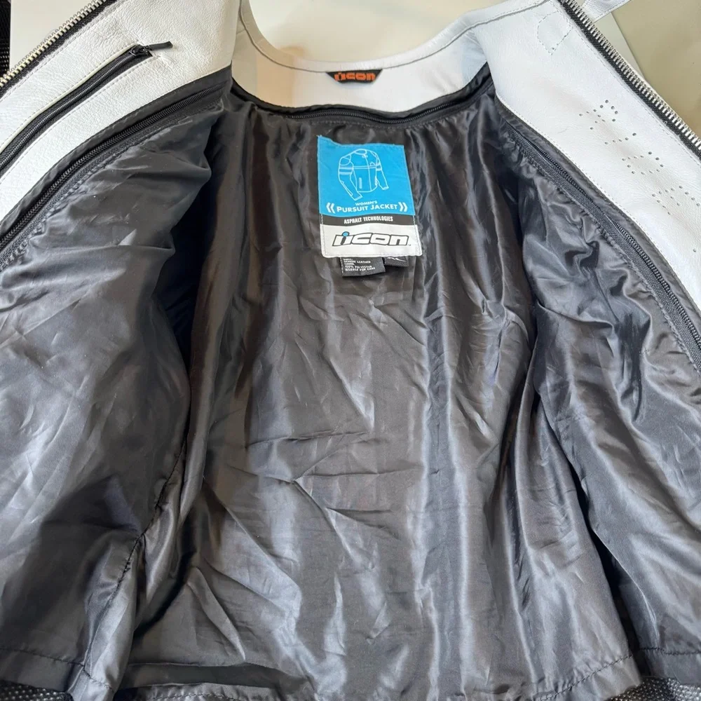 Icon Pursuit Jacket Kitty White & Pink Moto Sports Leather Jacket size XL NWOT - Picture 8 of 16